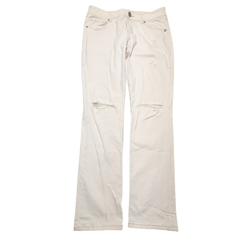 Cabi Jeans Slim Boyfriend Distressed Off White Denim Pants 5089 Women Size 8